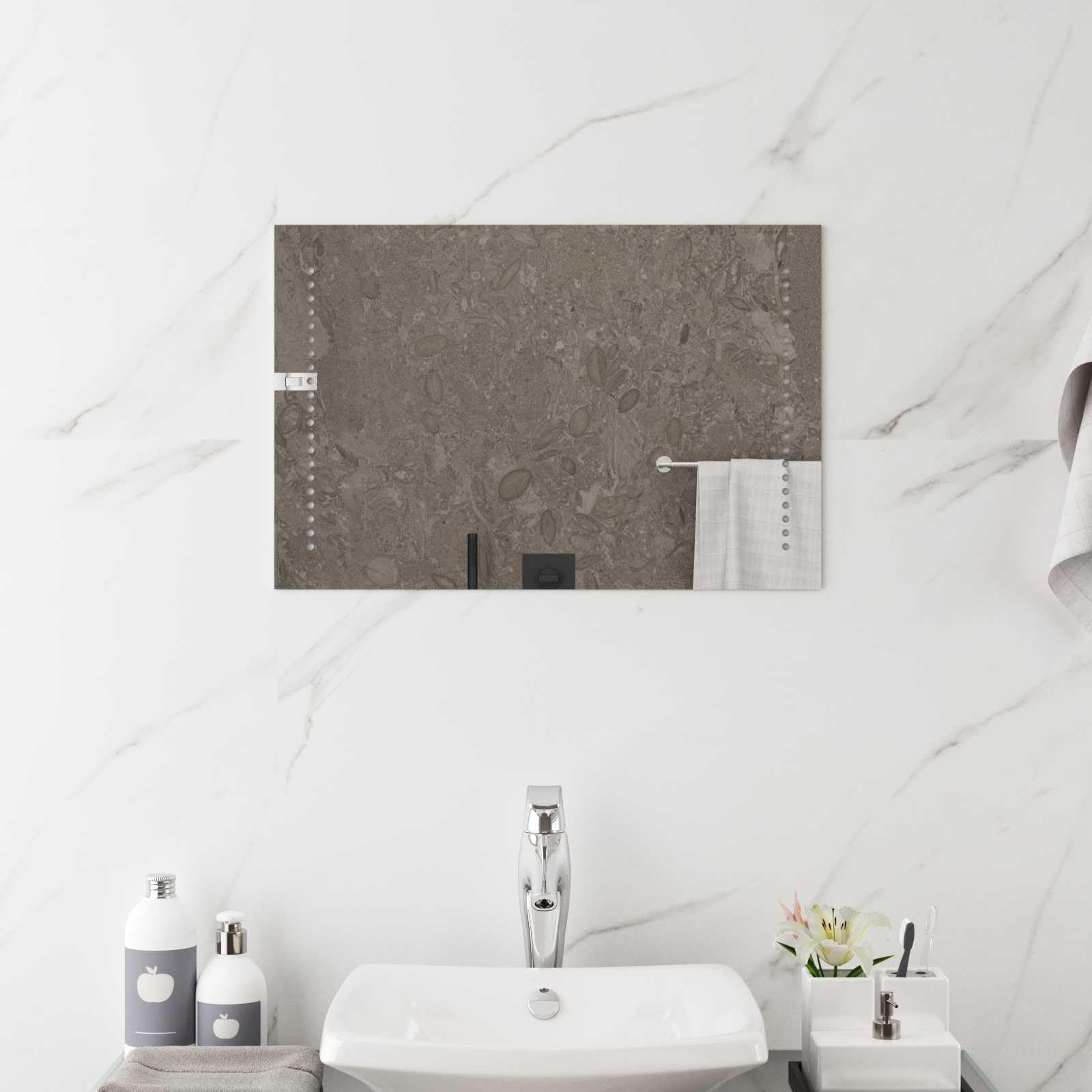 Wandmontierter LED-Badezimmerspiegel 60 x 40 cm mit gehärtetem Glas rahmenlos, beleuchtet, modern, für Schminken, Hautpflege, Badezimmer, Schlafzimmer, Flur, mit Schalter, einfache Montage
