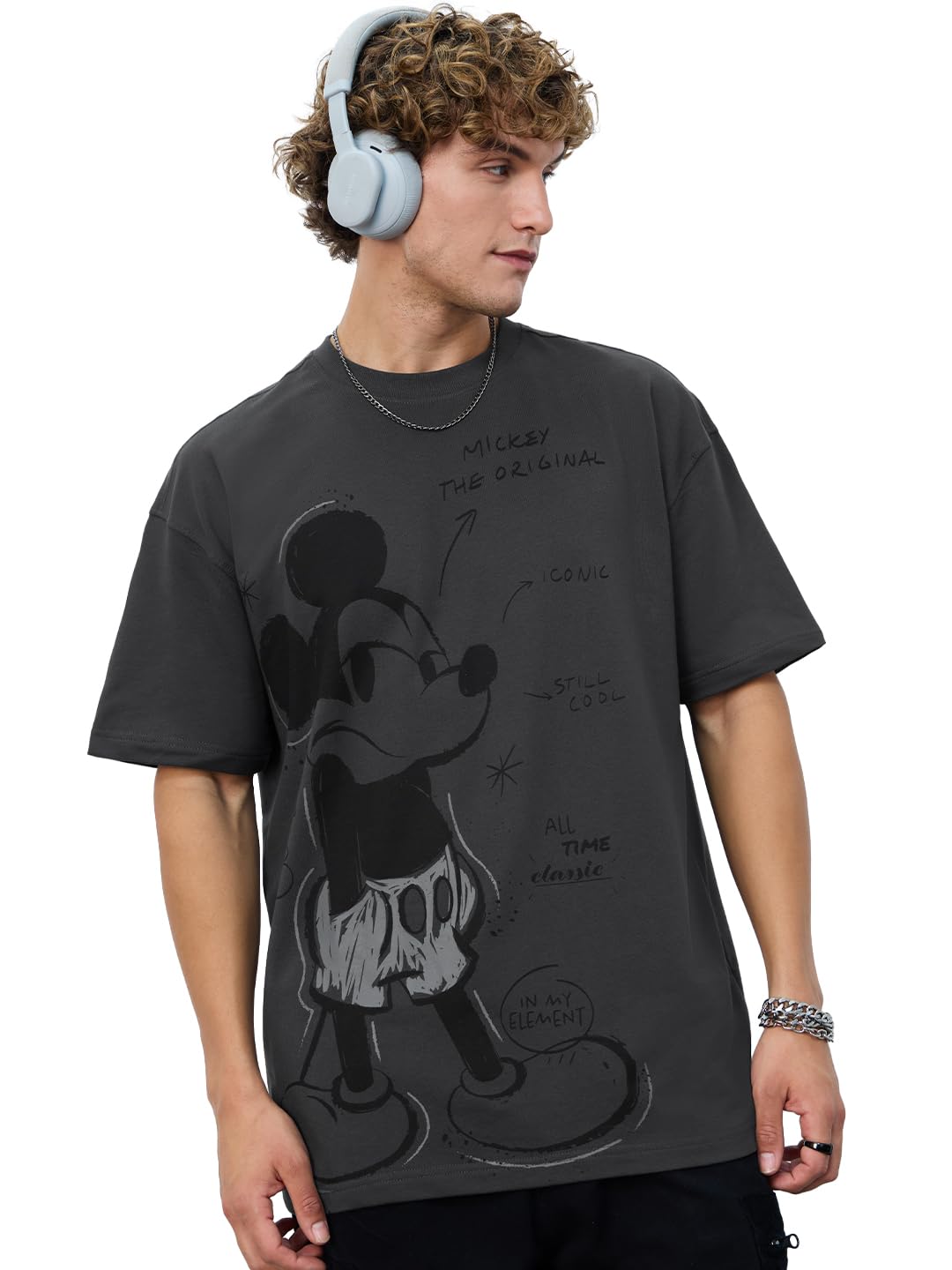 The Souled Store Disney Myszka Miki męska koszulka z krótkim rękawem i okrągłym dekoltem, bawełniana koszulka z nadrukiem graficznym, czarna