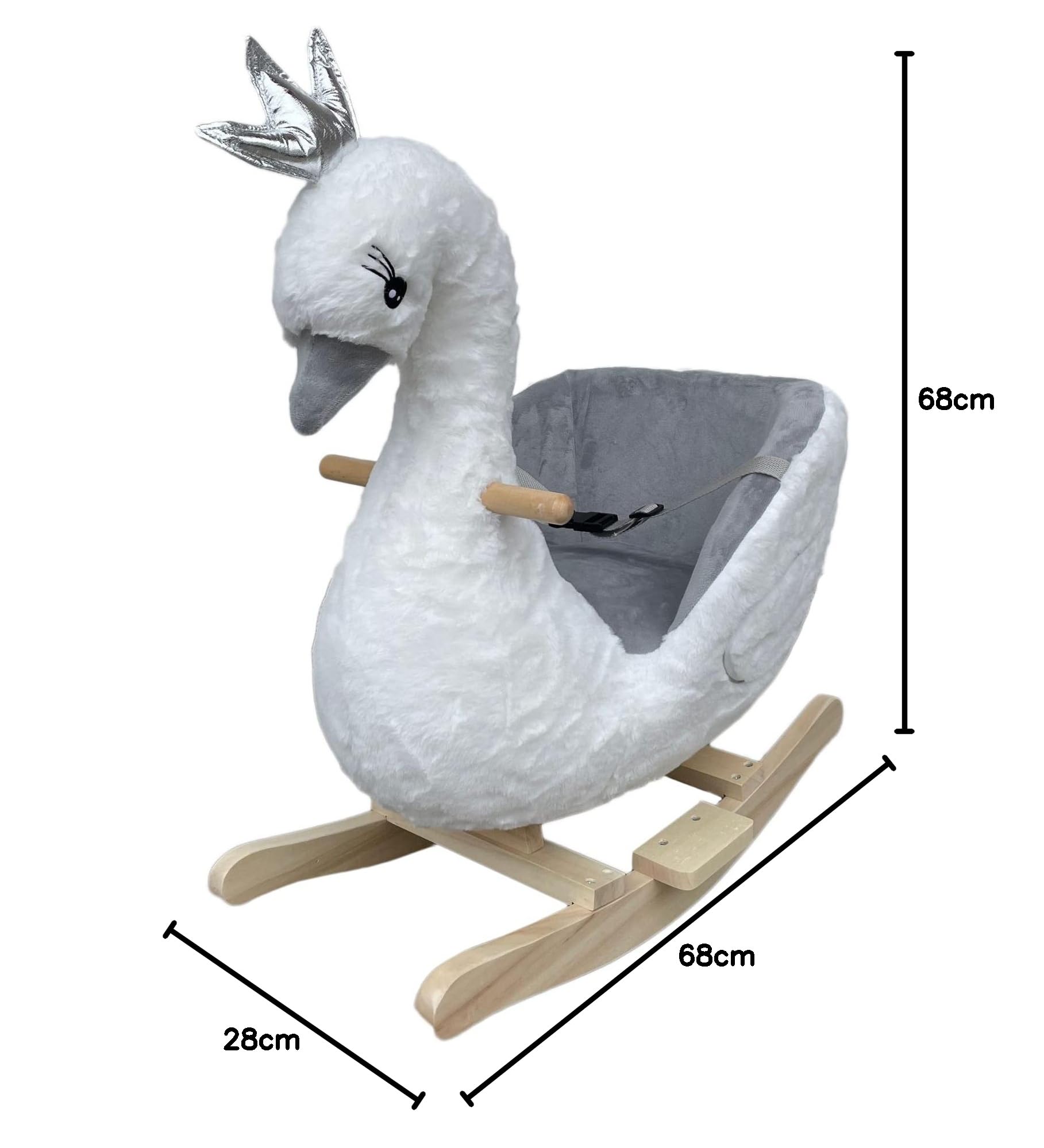 Sedia a dondolo in peluche a forma di cigno su dondoli in legno