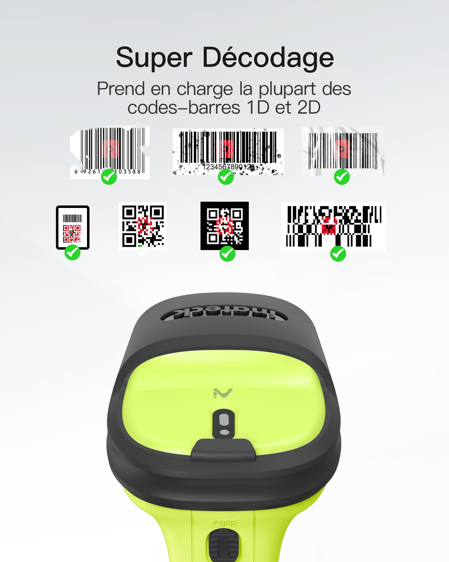 Inateck BCST-72 Bezprzewodowy Czytnik Kodów Kreskowych 2D Bluetooth, Skaner QR