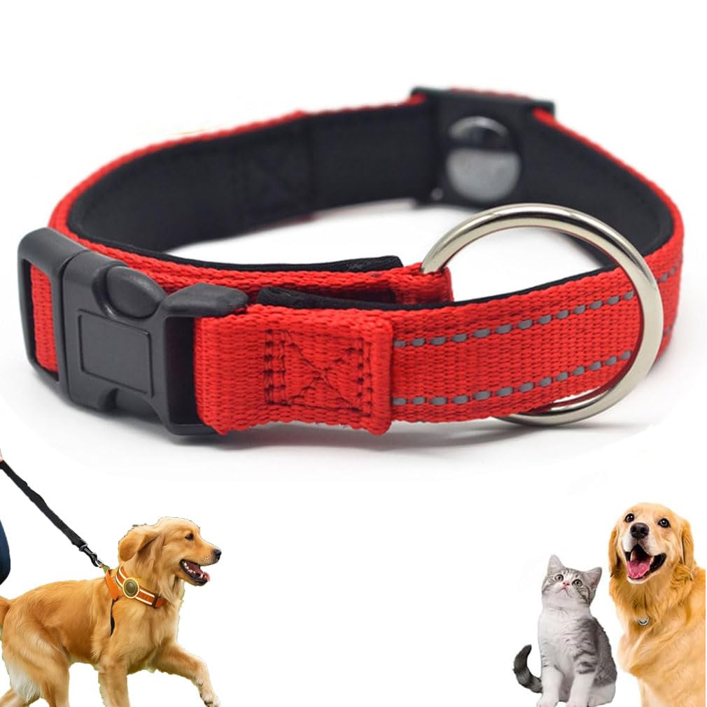 Pawliberation Magnetic Dog Collar,Double-Layer Fabric with Breathable&Reflective Design Pawliberation Collar,Adjustable Reflective Dog Collars with Buckle,Soft Padded Dog Collar For Most Dogs (Red)