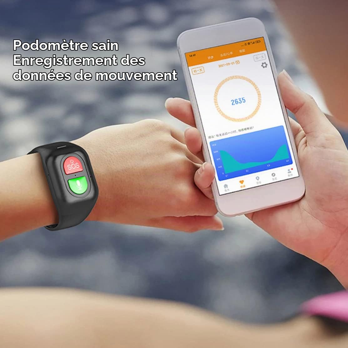 Yeory Bracelet SOS Bracelet de localisation GPS d'appel d'urgence Montre Fitness pour Les Seniors et Les Enfants, 'Urgence