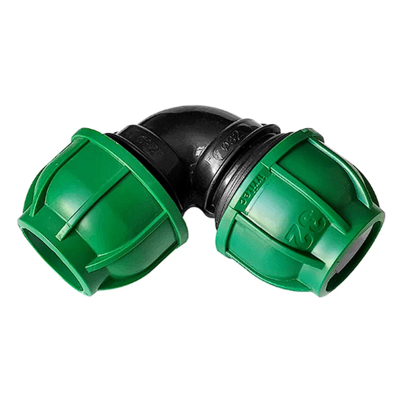Conector rápido de curvatura en ángulo recto, codo conexión rápida con tapa verde PE, accesorio tubería grande sin calor, no requiere fusión por