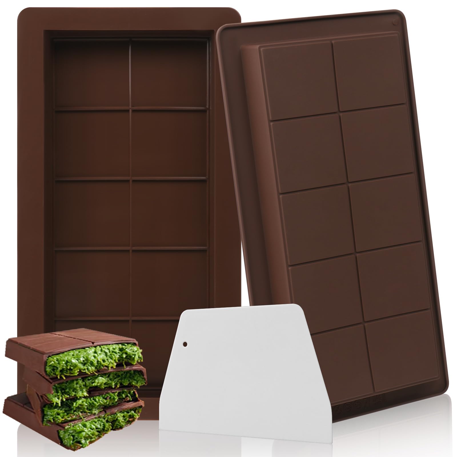 2 stampi in silicone per cioccolatini, Dubai, stampo per cioccolatini profondi con raschietto e sacchetto per caramelle al cioccolato, senza BPA