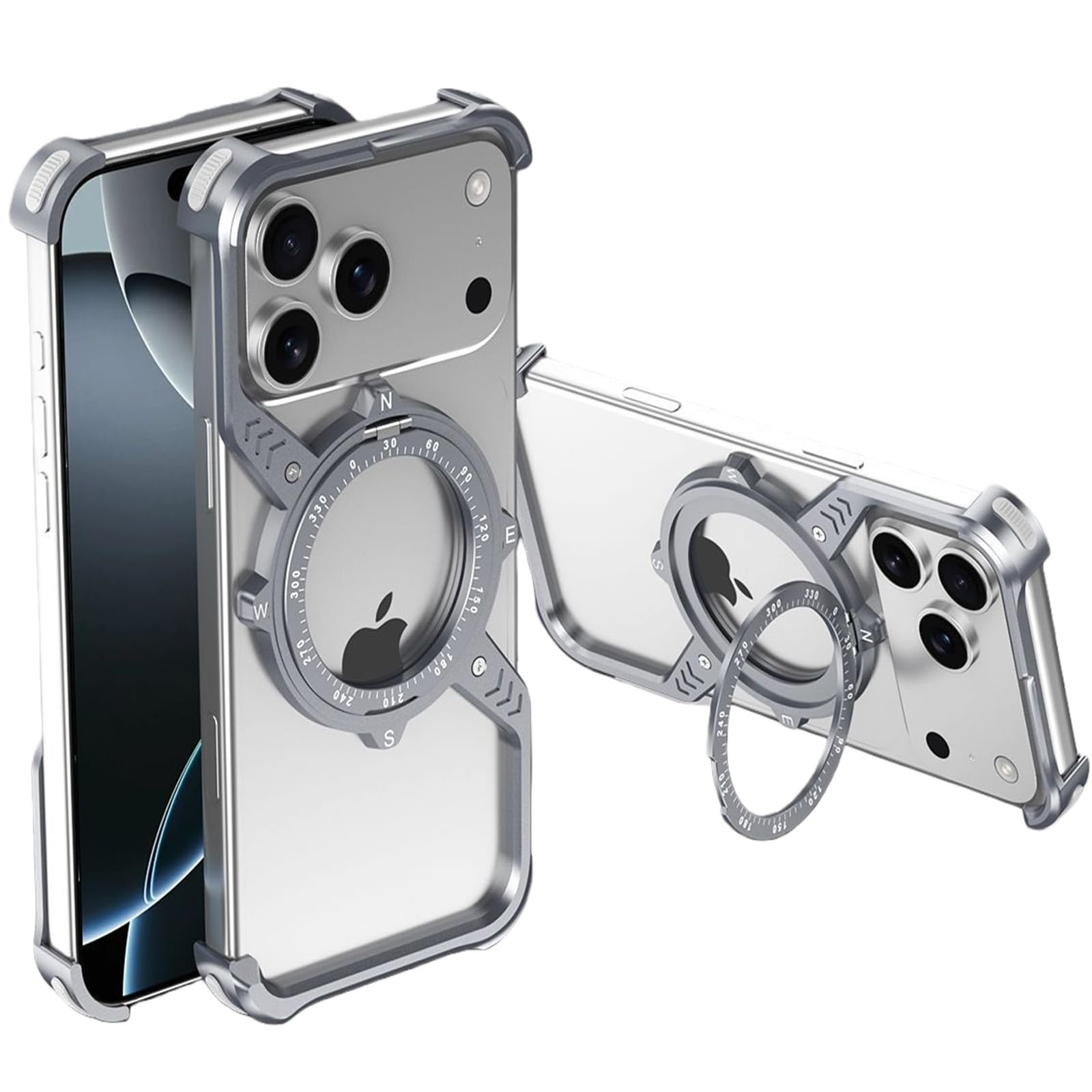 Bumper Aluminium iPhone 17 Pro Gris avec Anneau 360 et Fixation Vis - 8
