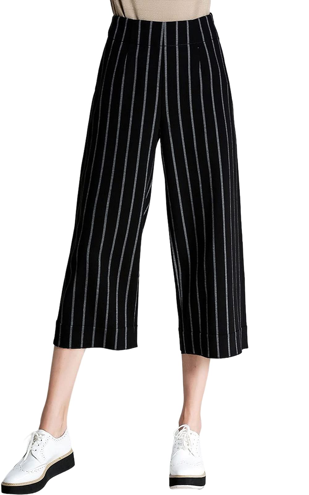 Womens Wide Leg Pants Fashionable Casual Loose Cropped Pants Straight Trousers Office Pants