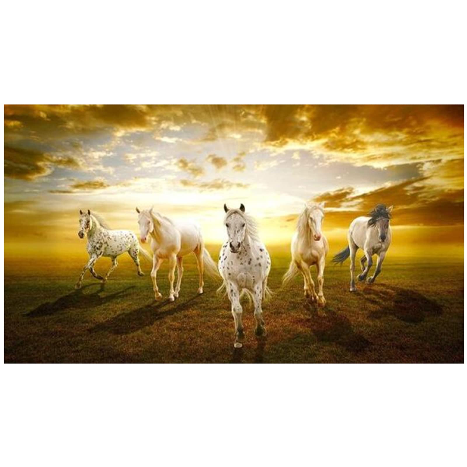 Amazon.co.jp: 芝生の上を走る7頭の馬壁のキャンバスの絵画