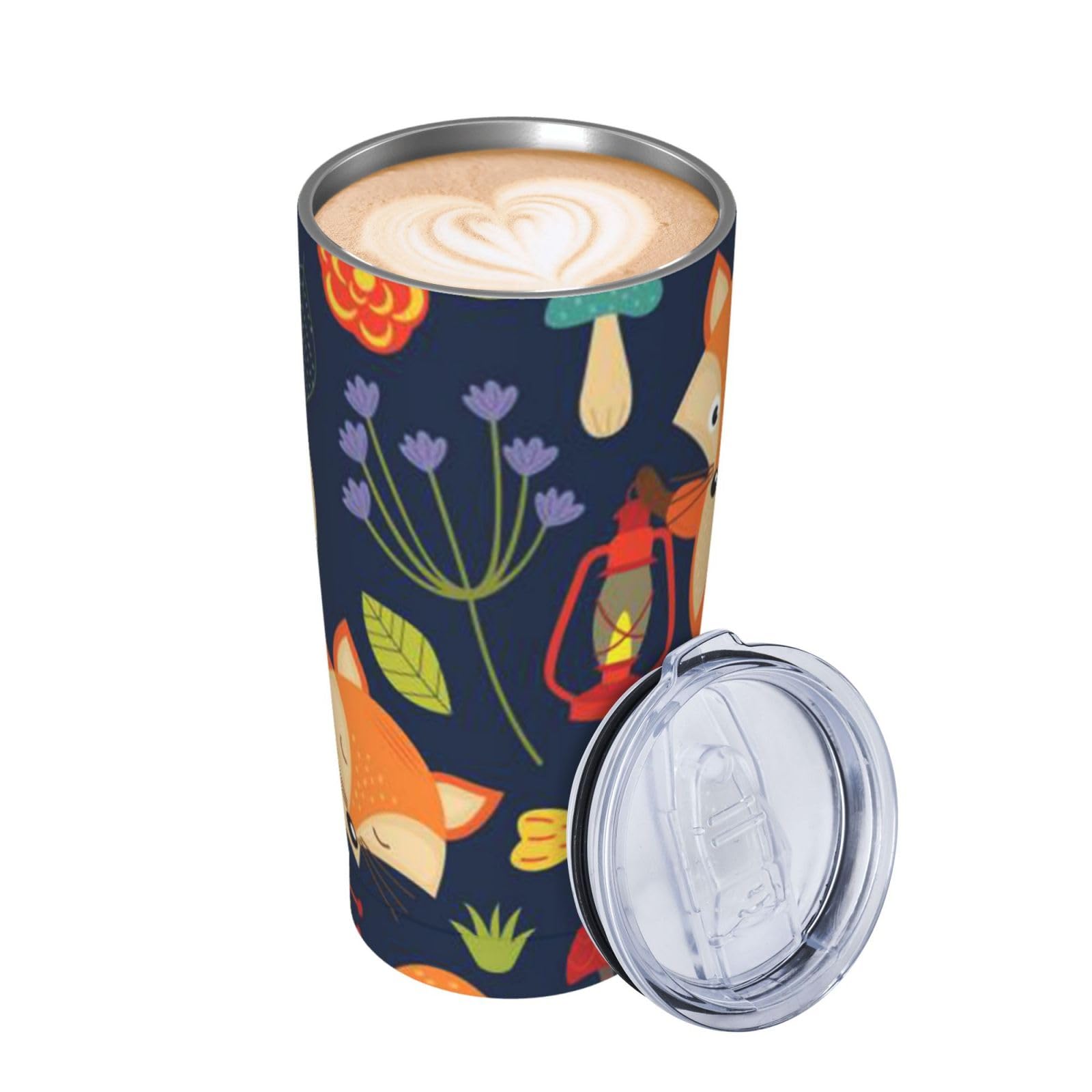 Tazza termica portatile in acciaio inox stampata con fiore di volpe animale carino