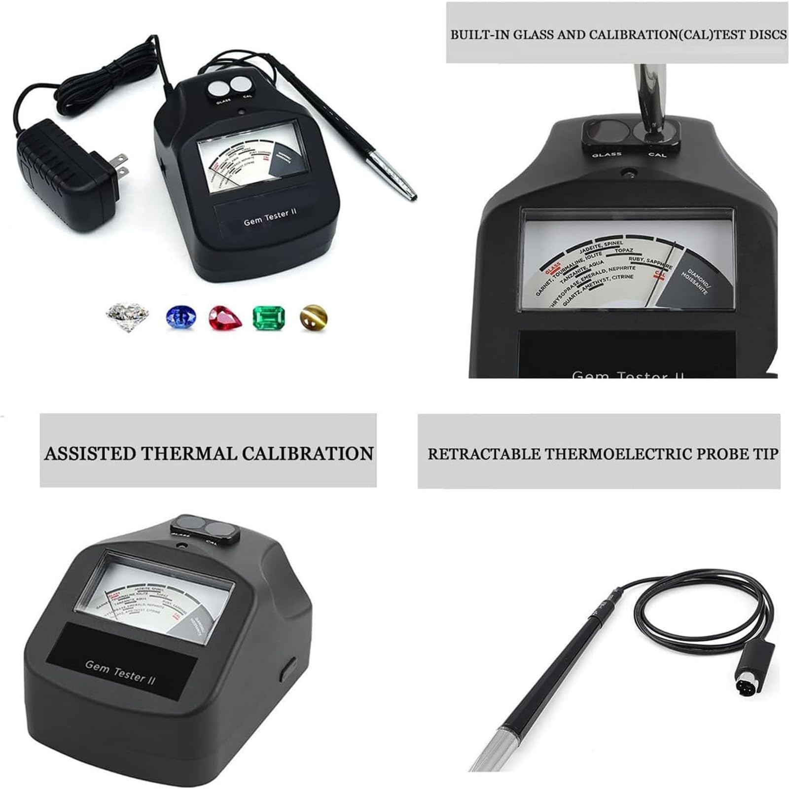 Tester per diamanti, kit tester per pietre preziose con conducibilità termica, strumento di lettura professionale di precisione per gioielli