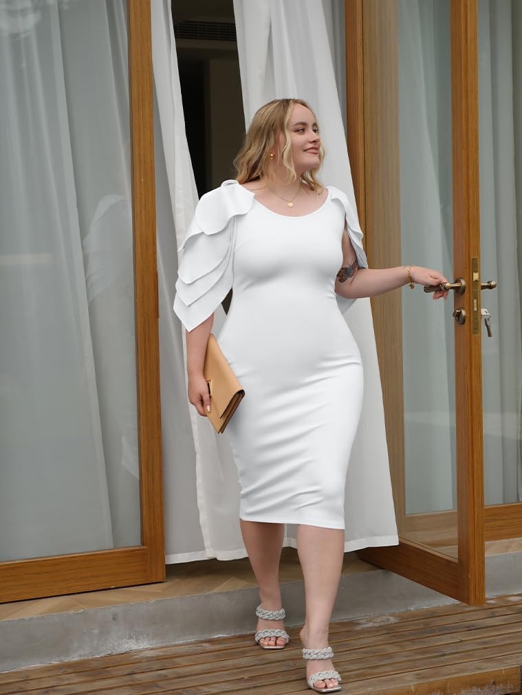 DAAWENXI Women's Elegant Ruffle Off The Shoulder Zipper Empire Midi Cocktail Dress - Image 3