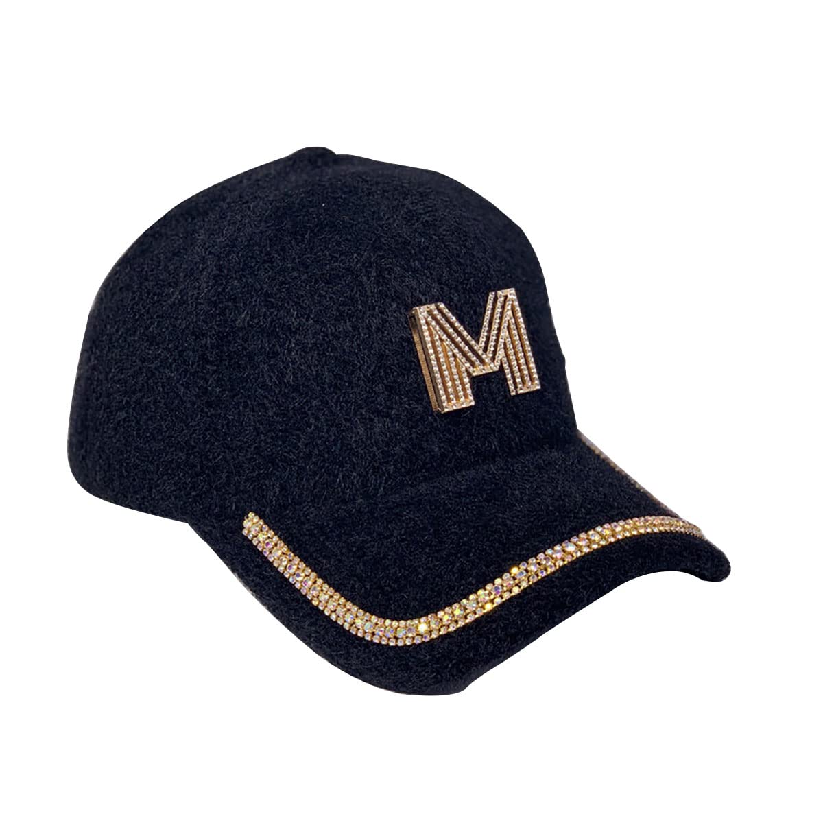 AlqpopgWomens Baseball Cap Letter M Cowboy Hats with Rhinestone Rabbit Plush Baseball Caps Bling Fancy Jewelry Hat Fashion Cap Black