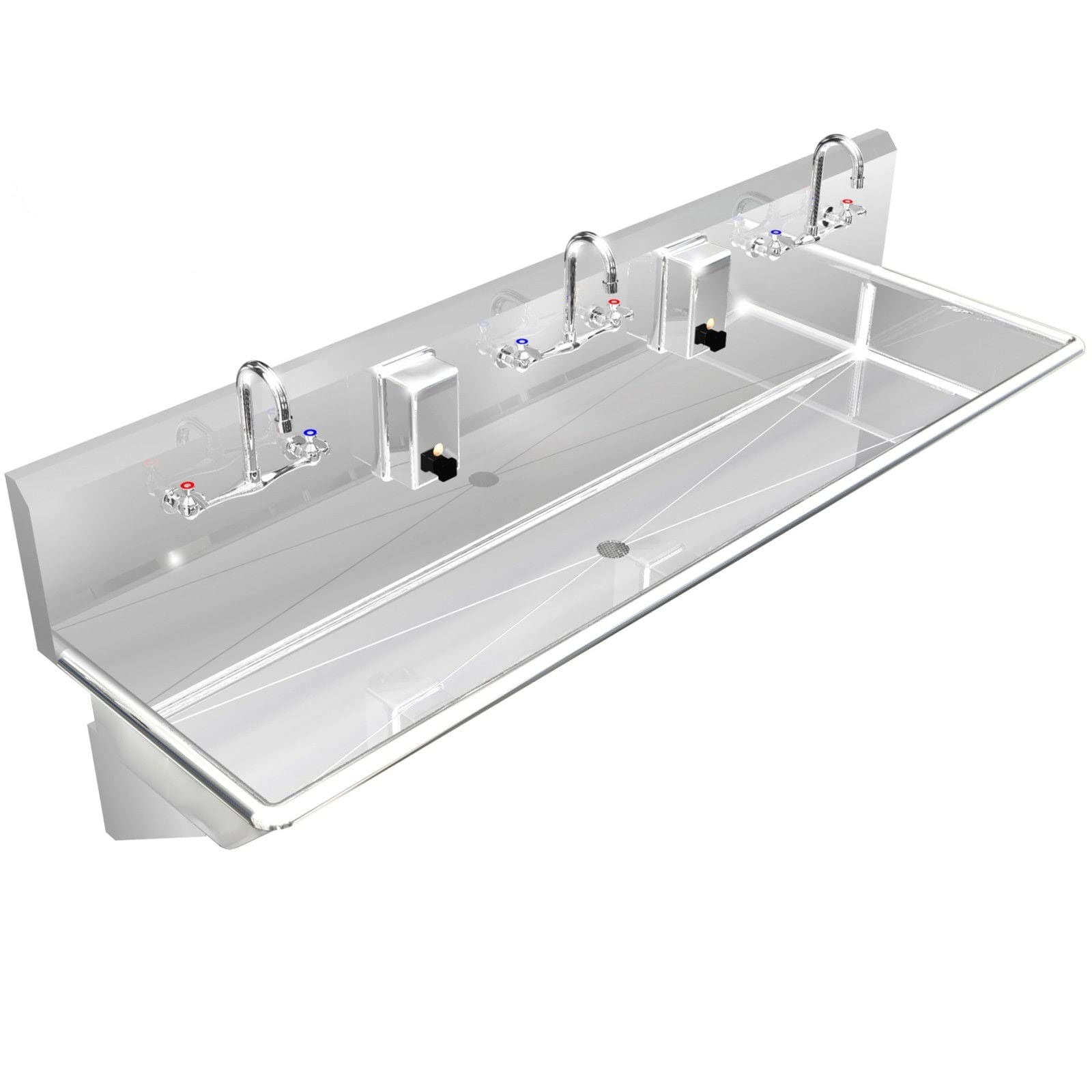 MULTISTATION 3 Users WASH UP Hand Sink 60" Wall Mount Made in USA Stainless STL.