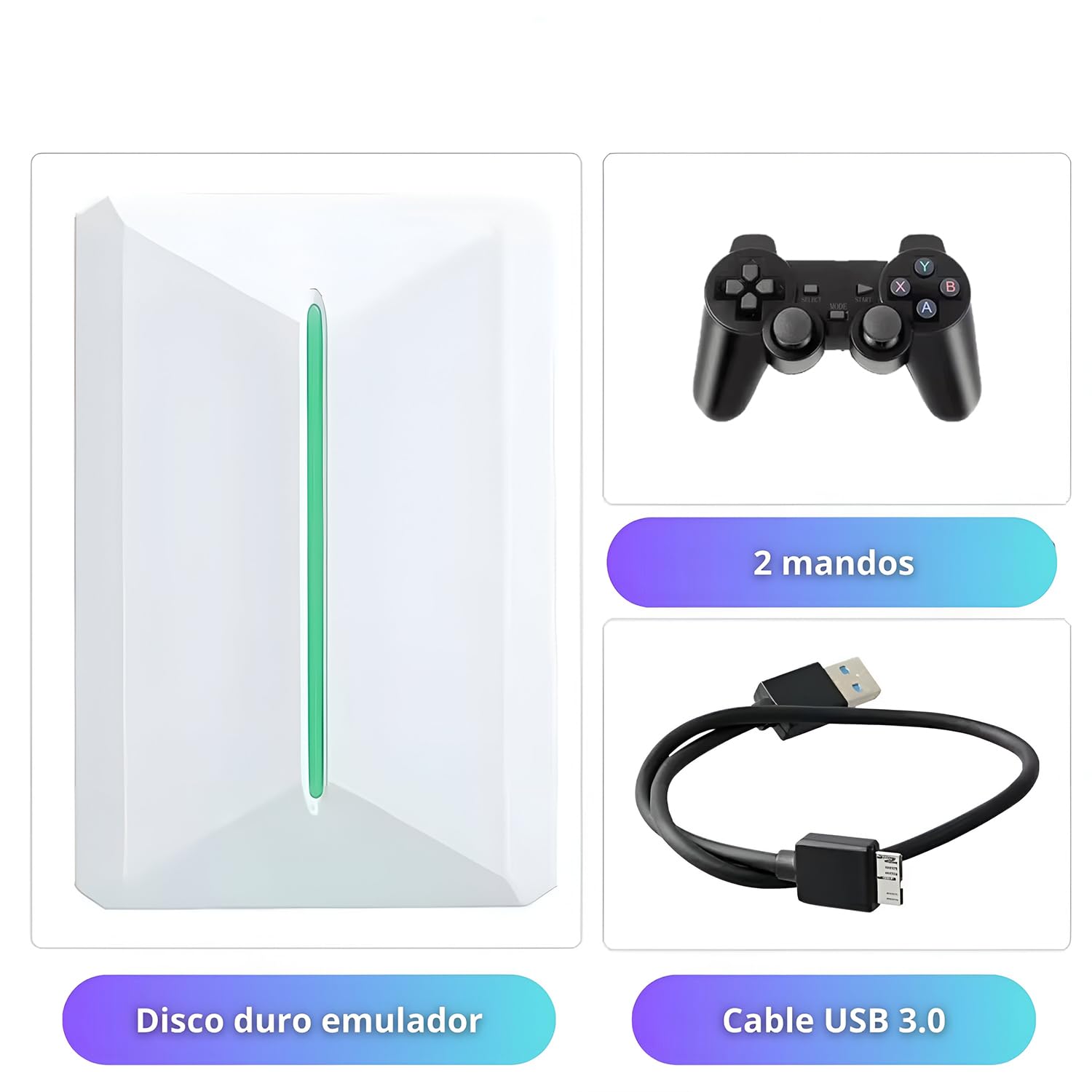 SVP Game - Disco Duro Retro 500 GB con +38.200 Juegos +42 Emuladores Retrobat y Playnite, Arcade Games hasta AAA, Disco Duro Externo para Windows 8.1, 10 y 11 - Hard Drive Gaming (500GB + Mando)