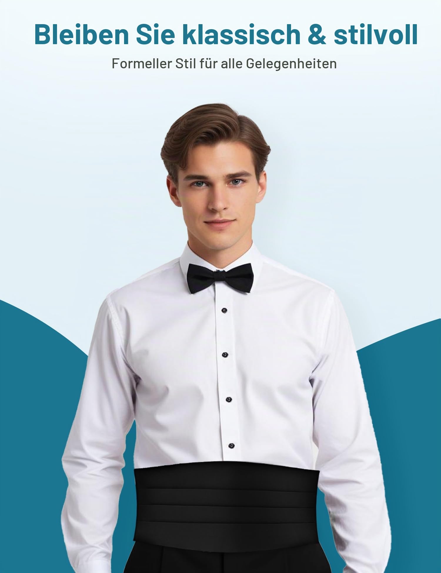 Herren-Kummerbund aus verstellbarem Satin - Schwarz, Schwarz, Einheitsgröße