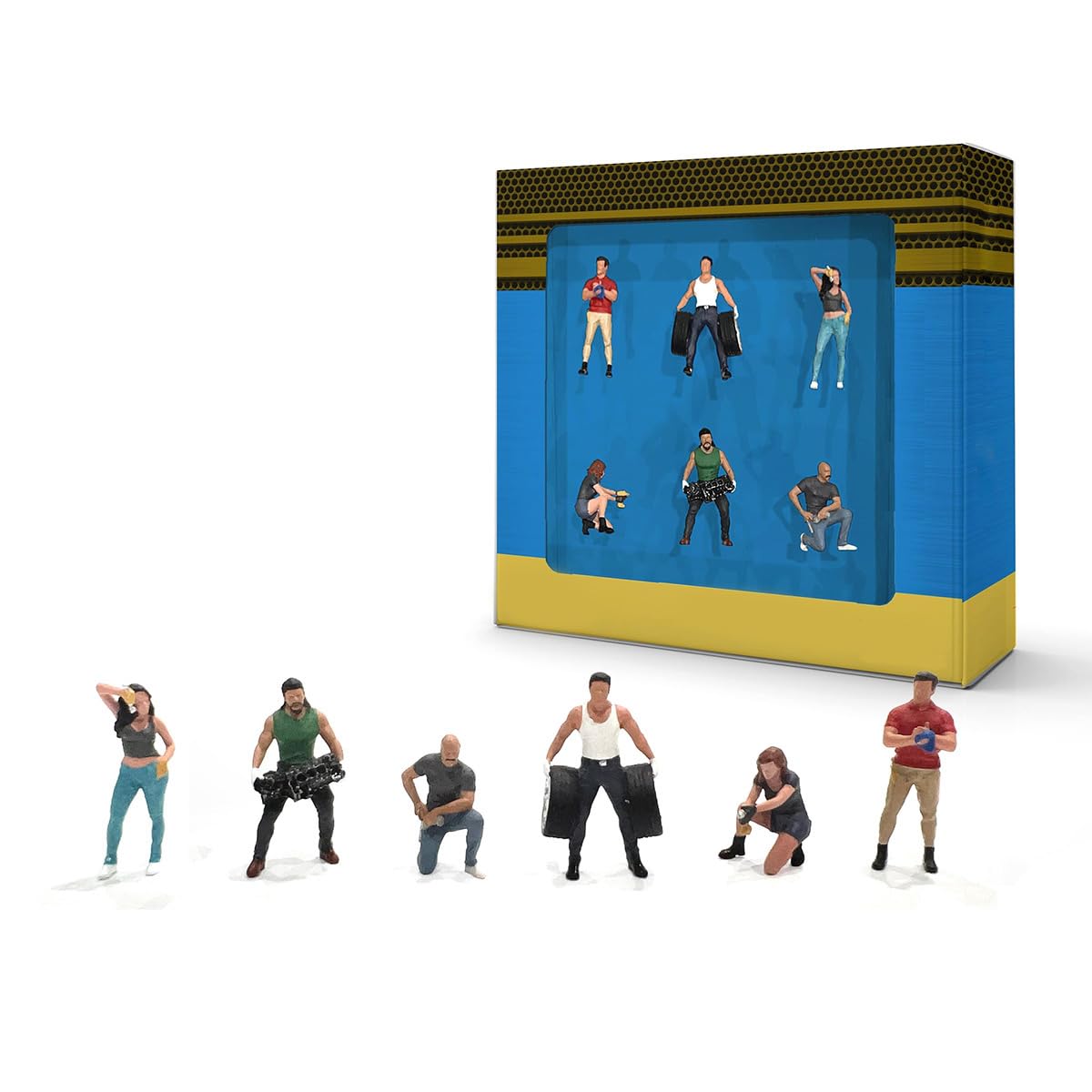Kidaromo 1:64 Mechanic Figure Set， 6-Piece Miniature Figurines for Garage Dioramas & Diecast Car Repair Shop Scenes， Accessory Kit for Model Displays