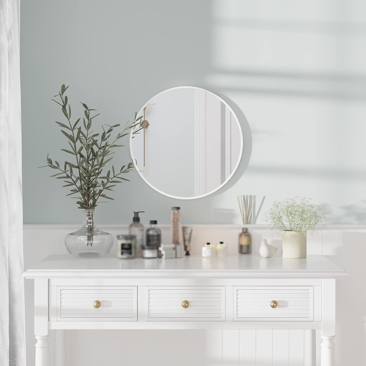 BKSXSOP Round wall mirror, mounted bathroom vanity stylish mirror decoration round for corridor entrance living room bedroom