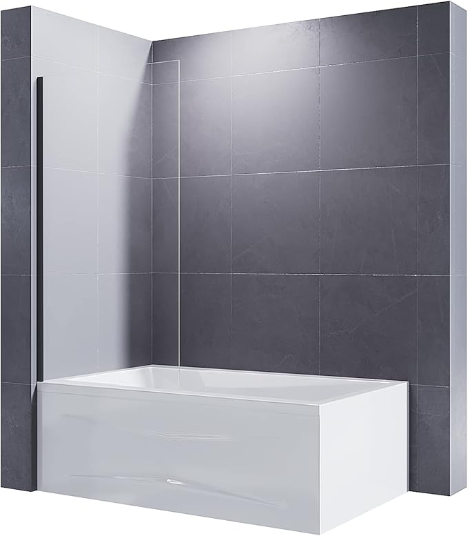 ELEGANT Over Bath Shower Screen Door 800mm Black Frameless 6mm Safety