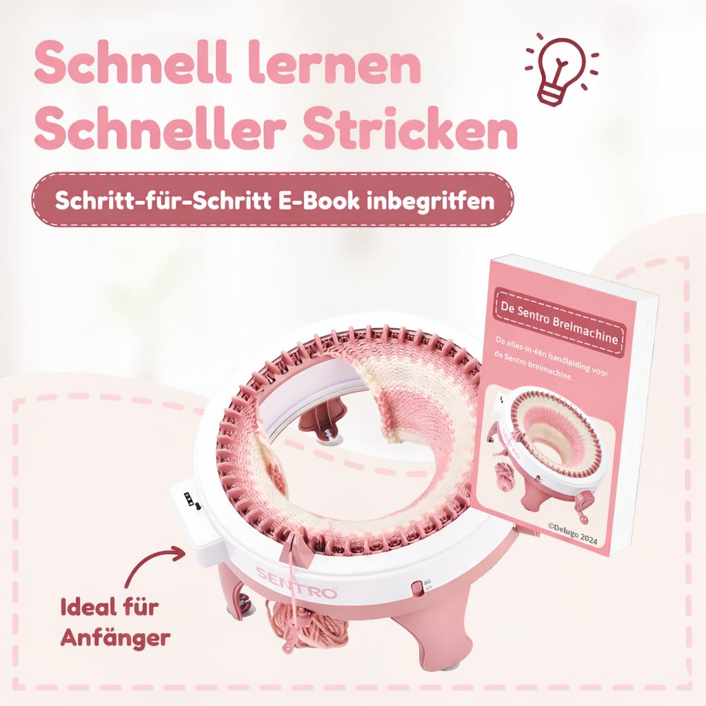 Tiny Thinkers Sentro Strickmaschine XL mit Drehadapter, Rundstrickmaschine mit 48 Nadeln, 20x schneller als Handstricken, Komplettes Strickset mit Zubehör & E-Book, Für Anfänger & Fortgeschrittene
