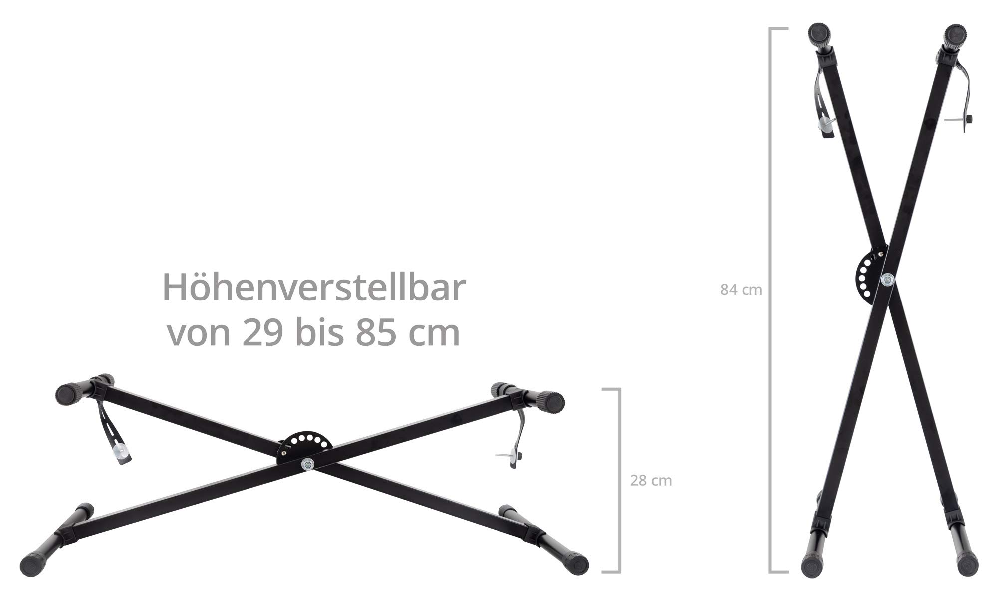 Soporte para Teclado FunKey con estructura en X - Cierre rápido confiable - Con manguitos de goma antideslizantes integrados - Soporte con diseño plegable - Incluye correas de sujeción resistentes