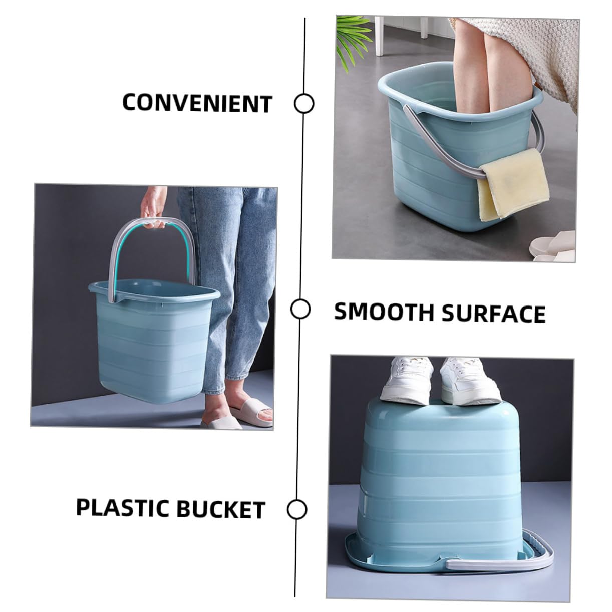 Secchio Multiuso Portatile Rettangolare in Plastica Manico | Acqua e Lavaggio, per Famiglie e Giardinaggio, Buona Portata, Base Antiscivolo