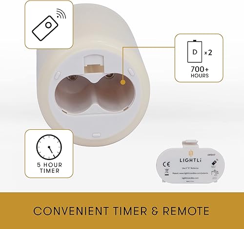 Miniatura 3 de LIGHTLi Vela LED con aroma a miel de vainilla con forma de pilar realista de cera real acabado suave funciona con pilas 2 D de 700 horas de tiempo