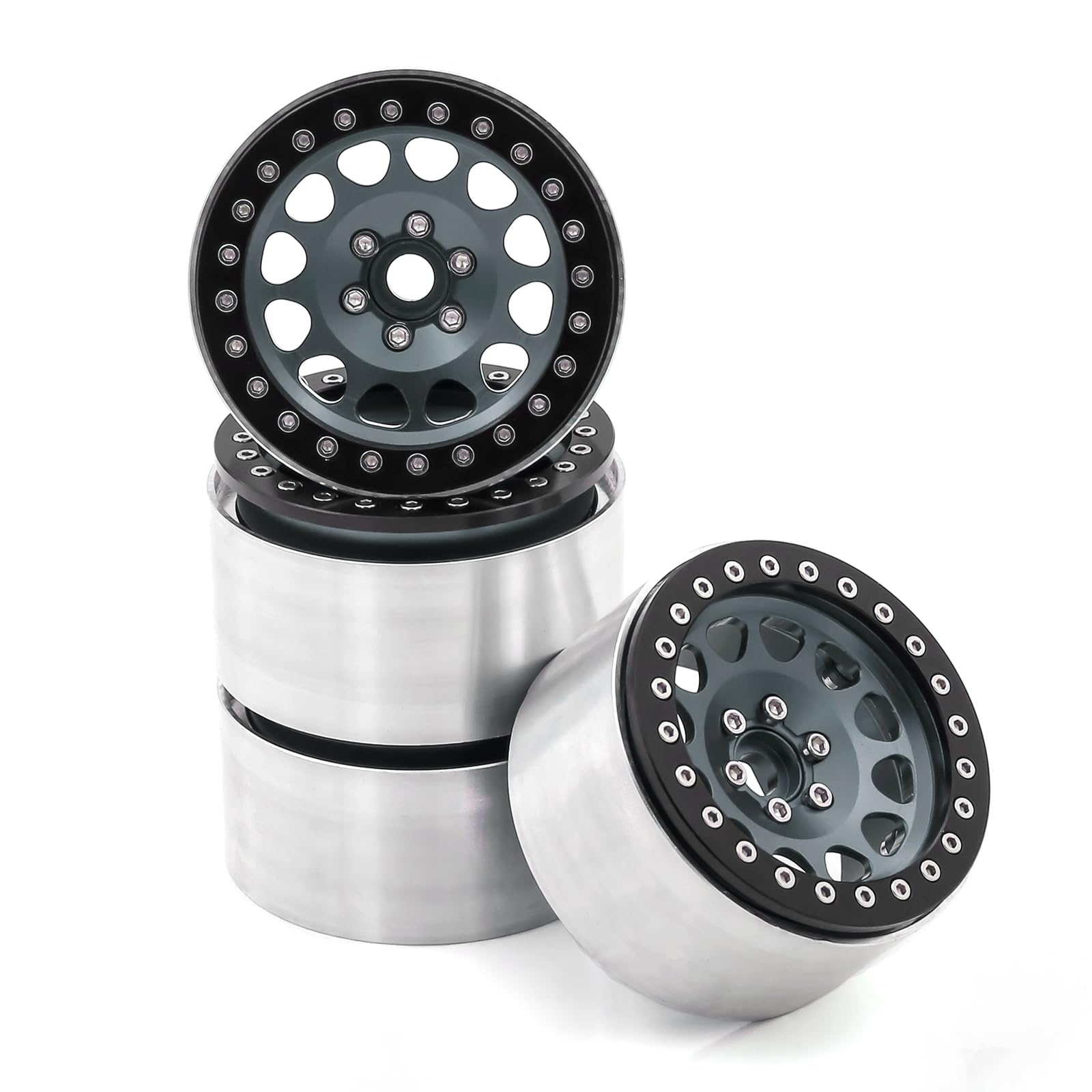 Hanzete Lot de 4 jantes en alliage d'aluminium Beadlock en titane pour voiture télécommandée Trax4 Trax6 Axial Scx10 Rr10 Wraith Yeti 1/8 1/10
