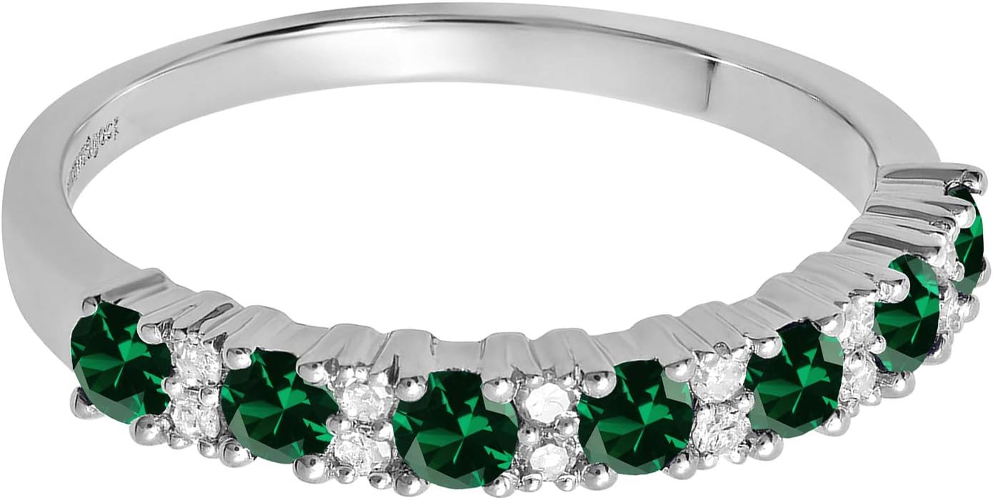 Dazzlingrock Collection 10K Round Lab Created Gemstone & White Diamond Ladies Bridal Anniversary Wedding Band, White Gold - Image 3