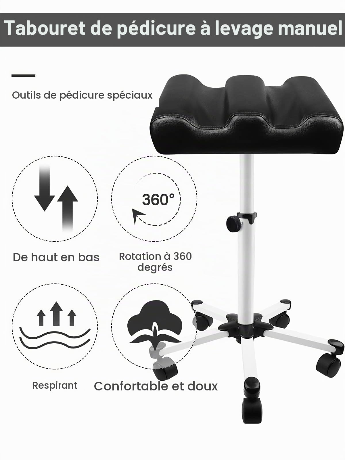 EBANKU Tabouret de Pédicure avec Roues, Ongles Réglable en Hauteur Repose-Pieds Soins des Jambes Équipement de Spa pour Salon de Beauté et Manucure