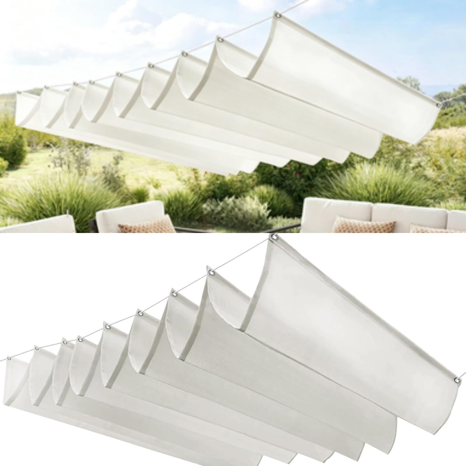 Markiza Przeciwsłoneczna 145 x 500 cm Blokujący 98% UV Żagiel Przeciwsłoneczny Do Pergoli Z Oczkami I Sznurkiem Do Ogrodu Zewnętrznego, Patio, Trawnika, Biały