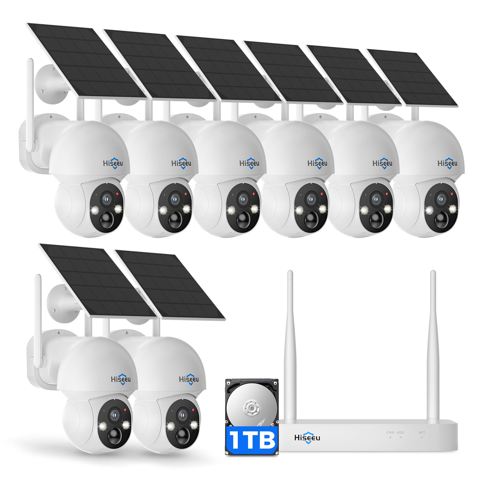 Hiseeu Solar Camera Wireless Outdoor Home Security Camera System 2 4G 5G WiFi Solar-Powered 4MP 8 Cam-Kit Color