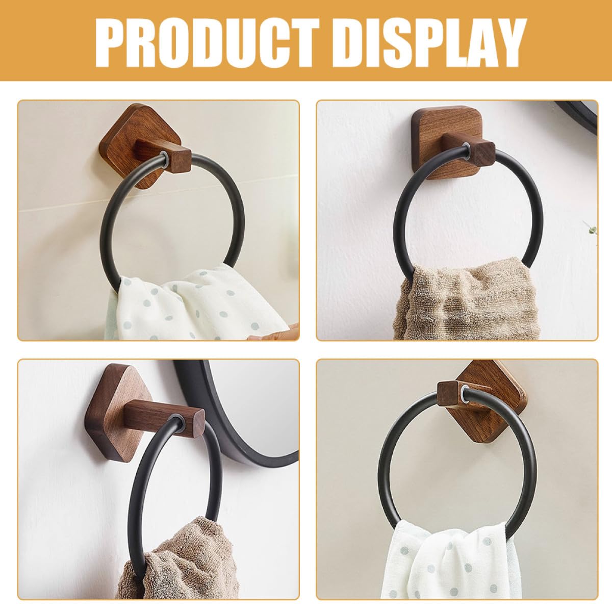 Didiseaon Toallero de Aro para Baño Soporte para Toallas de Mano sin Taladro Estilo Rústico en Madera de Nogal Diseño Seguro Esquinas Redondeadas Adecuado para Baño y Cocina