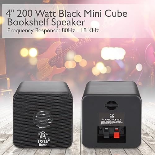Miniatura 5 de Pyle Home Mini Cube - Altavoces para estantería de 4 pulgadas, controlador de cono de papel, potencia de 200 vatios, impedancia de 8 ohmios,