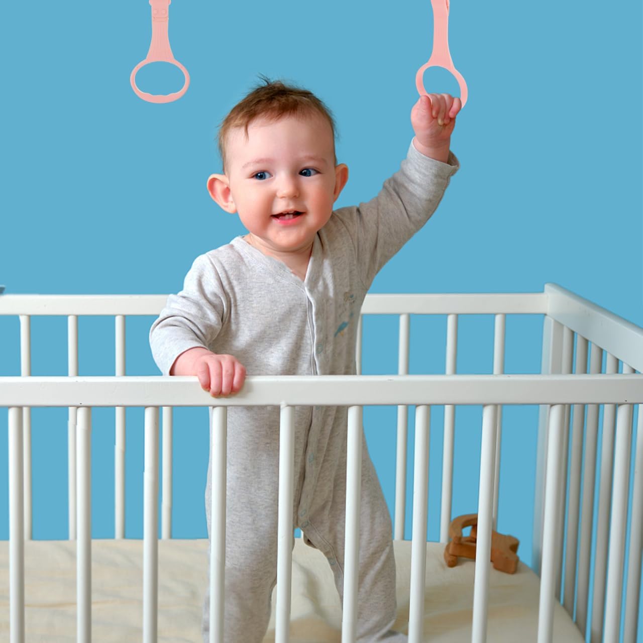 Toddmomy Baby Pull up Rings 4Pcs Lightweight Safety Handles for Infant Walking Training Nursery Playpen Crib Pull up Rings with Smooth Edges for Toddler Support
