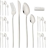 Vista 14 de JASHII Modern - Juego de cubiertos de acero inoxidable 18/10 de 24 piezas, para 6, cubiertos de acero inoxidable 18/10, juego de cucharas