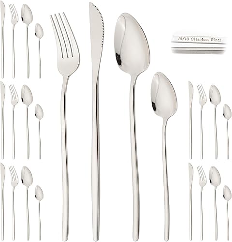 Miniatura 14 de JASHII Modern - Juego de cubiertos de acero inoxidable 18/10 de 24 piezas, para 6, cubiertos de acero inoxidable 18/10, juego de cucharas