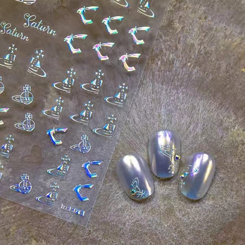DedyelNew Planet Nail Sticker Decals Laser Silver Nail Sticker Decals Saturn Nail Stickers for Nail Art Decoration Suitable for Men and Women Couples(1Sheet)