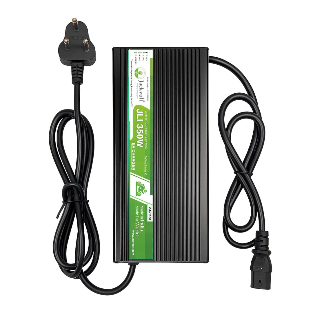 JACKVOLT 54.6V 6A Lithium Battery Charger for Electric Bike, E-Bike & Electric Scooter Compatible with 48V Lithium-ion Battery | Auto Cut-Off | LED Indicator Light | Fast & Safe Charging