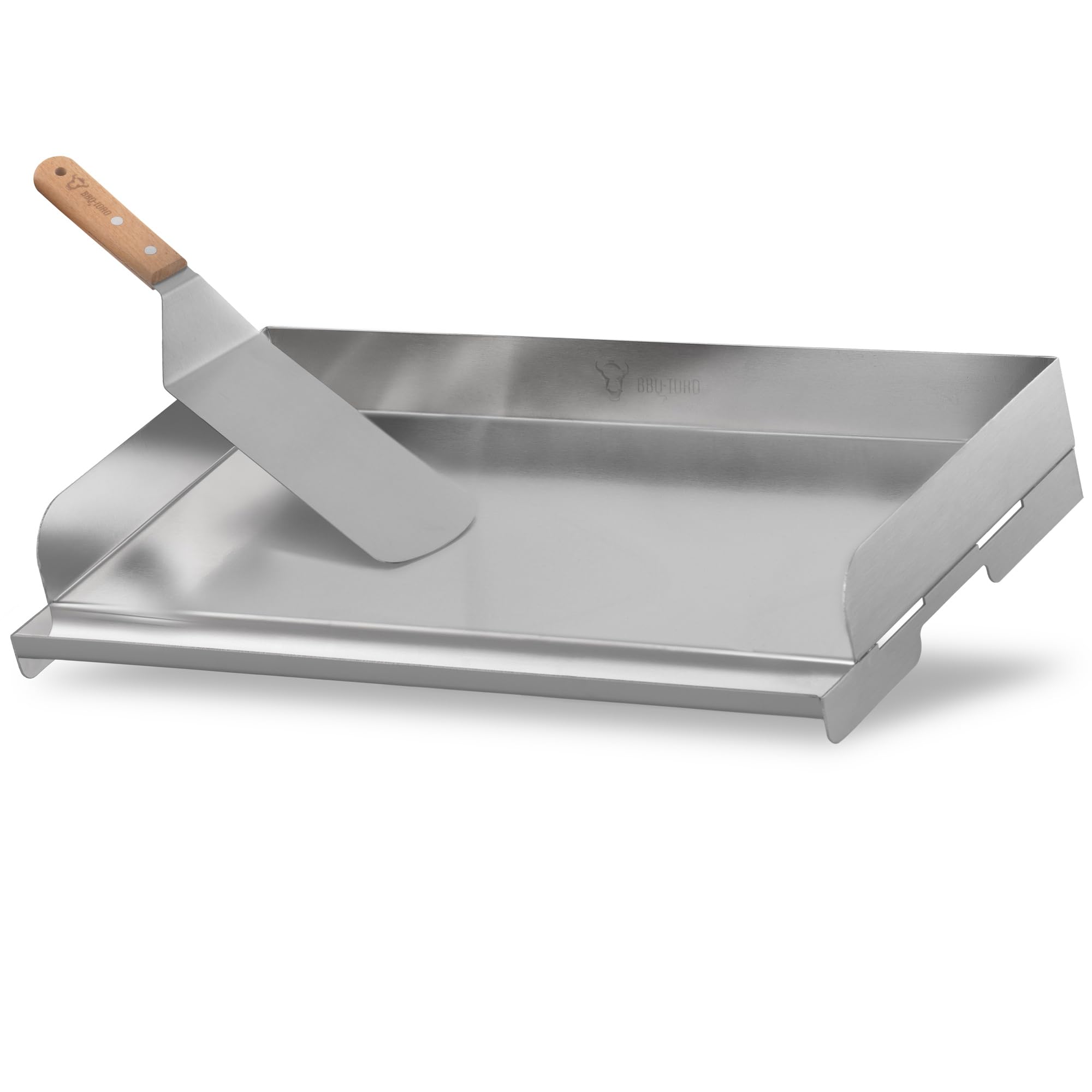BBQ-Toro Plancha Rectangular de Acero Inoxidable con Espátula | 49,5 x 28 cm | Placa para Parrilla | Universal y Maciza | Plancha para Barbacoa de Carbón y Gas, Accesorios para Barbacoa, Sartén