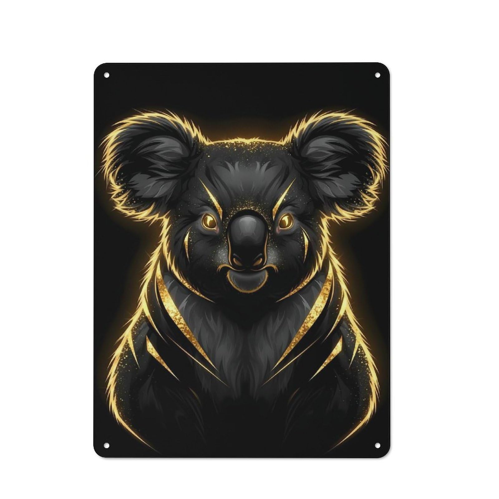 Junmoney Style-4 Elegant Black And Gold Koala Portrait Tin Wall Sign 40X30cm, Country Style Bistro Wall Plaque For Coffee Bar, Kitchen, Bistro Or Tea Corner