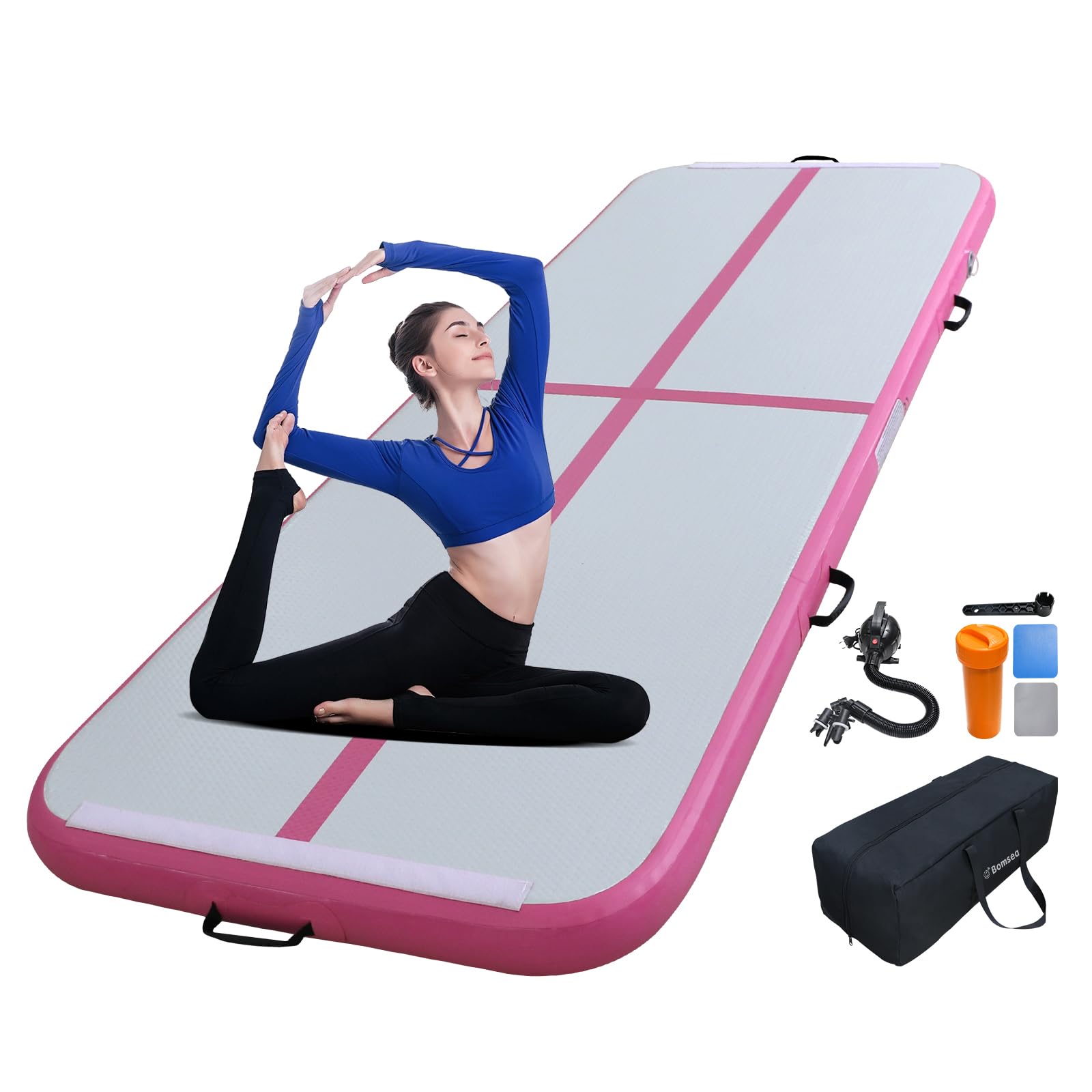 Bomsea Tumbling Matten-Turnmatte Airtrack Aufblasbare Turnmatte Gymnastikmatte Aufblasbar für Zuhause Air Matte Turnen (2M/3M/4M/5M/6M zur Auswahl) - Hochwertige Luftturnmatte für Fitness & Training