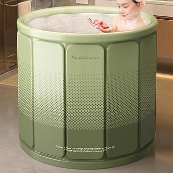 XUDREZ Folding Bathtub Portable Sauna SPA Aromatic Bath For 1-2 People Thickened Interlayer, Freestanding Foldable Without Lid, Folding Bath For Adults Children Ice And Hot Bath 1.5 M / 4.92 Ft, Gold
