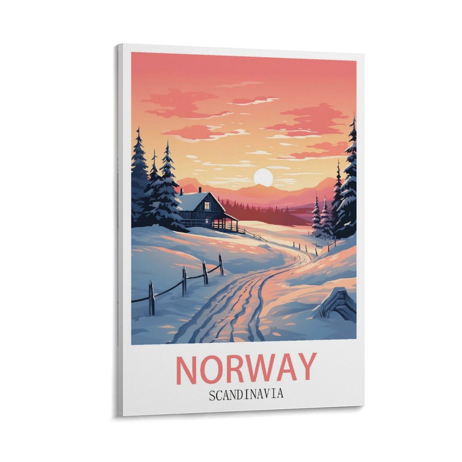 Cnaheiz Frame-Style Norway Ski Scandinavia Vintage Travel Poster Sunset 08X12inch(20X30cm) Canvas Wall Art Print Painting For Wall Decor Living Room Bedroom