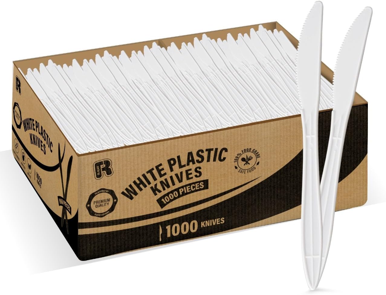 R-kay 1000 Pack Plastic Knives - Medium Weight Disposable Knives For All Gatherings - Premium White Plastic Knifes Disposable Cutlery
