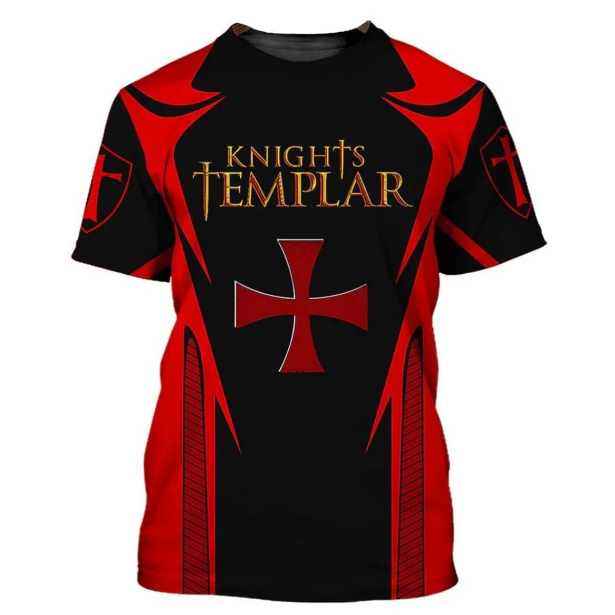 BBYOUTH Knight Templar T-Shirt for Mens, 3D Printed Medieval Jesus Crusader Armour Retro Summer Casual Short Sleeve Unisex,Crusader Symbol,L