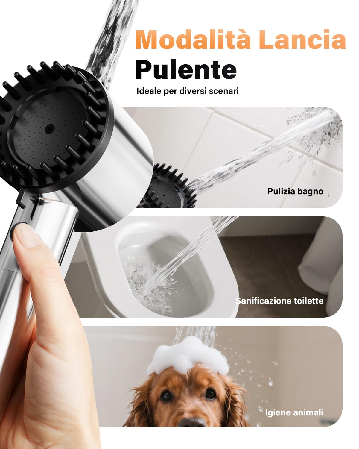 Cobbe Soffione doccia con filtro, soffione doccia ad alta pressione con filtro a 20 fasi, 5 modalità di spruzzo, potente lavaggio integrato per rimuovere il cloro, allevia il prurito cutaneo (Cromo)