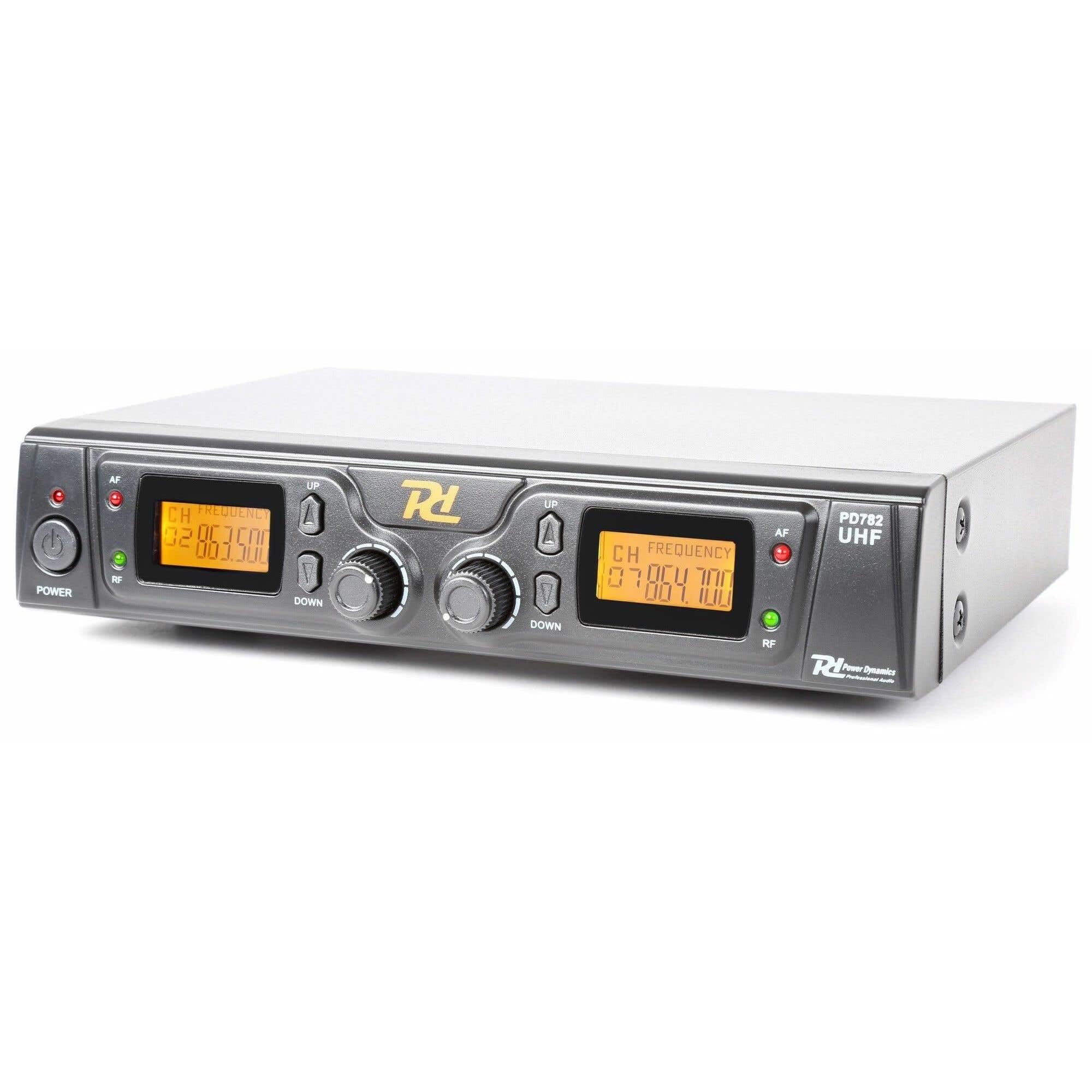 Power Dynamics PD782 - Système Micro sans Fil, UHF 2x 8 Canaux, Affichage LCD, Double Antenne à l'Arrière du Récepteur, Livré avec Valise Pratique et Robuste, Idéal Présentations et Chant