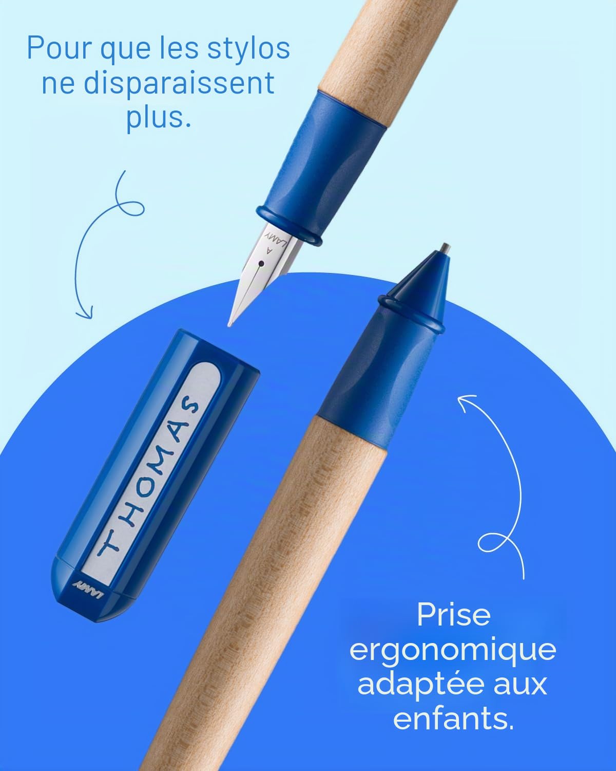 Lamy ABC Kit d'apprentissage d'écriture bleu avec emballage cadeau composé de 1 stylo d'apprentissage adapté aux enfants avec plume pour gaucher et 1 crayon, poignée antidérapante, capuchon et cube en