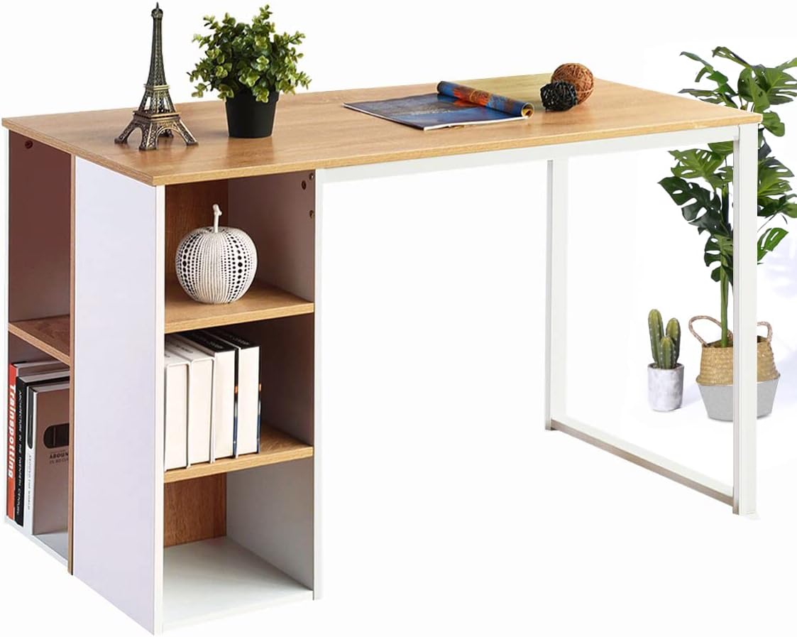 FURNITURE-R France Computer Desk Studying Desk with Storage Home Office Laptop PC Table Workstation, Oak & White