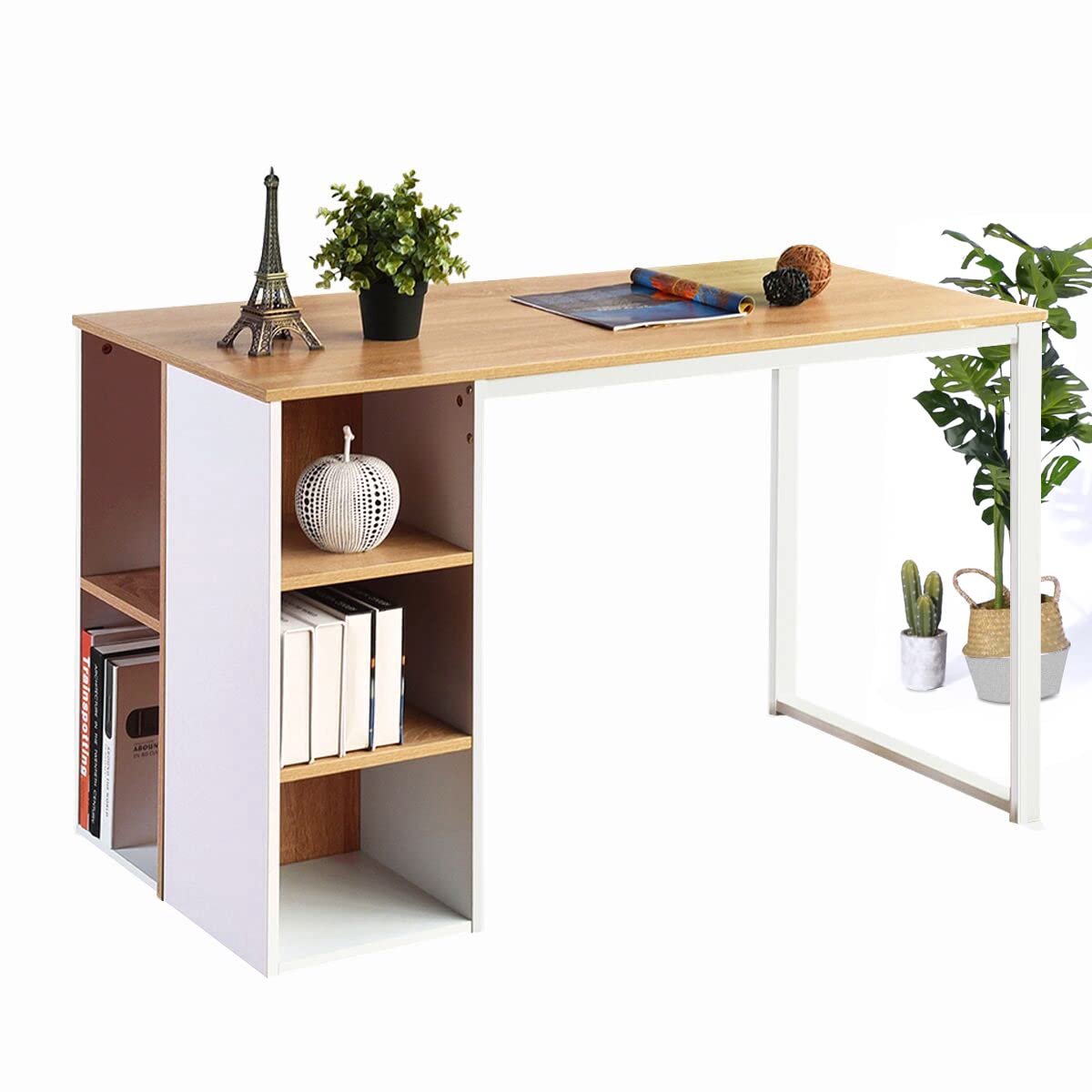 FURNITURE-R France Computer Desk Studying Desk with Storage Home Office Laptop PC Table Workstation, Oak & White