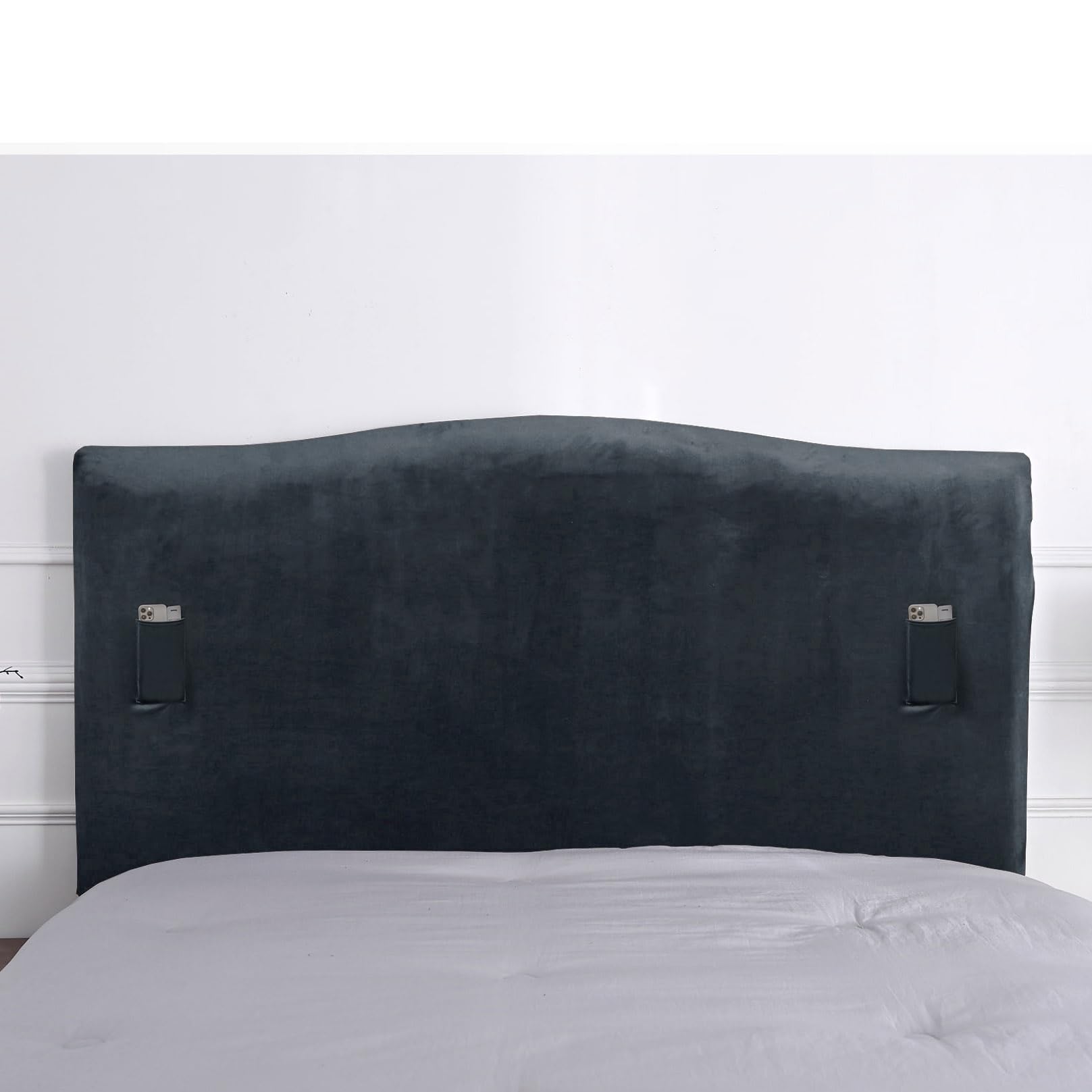 WOMACO Velvet Bed Headboard Slipcover Protector Stretch Solid Color Dustproof Cover for Bedroom Decor (Dark Gray, 35" - 50")